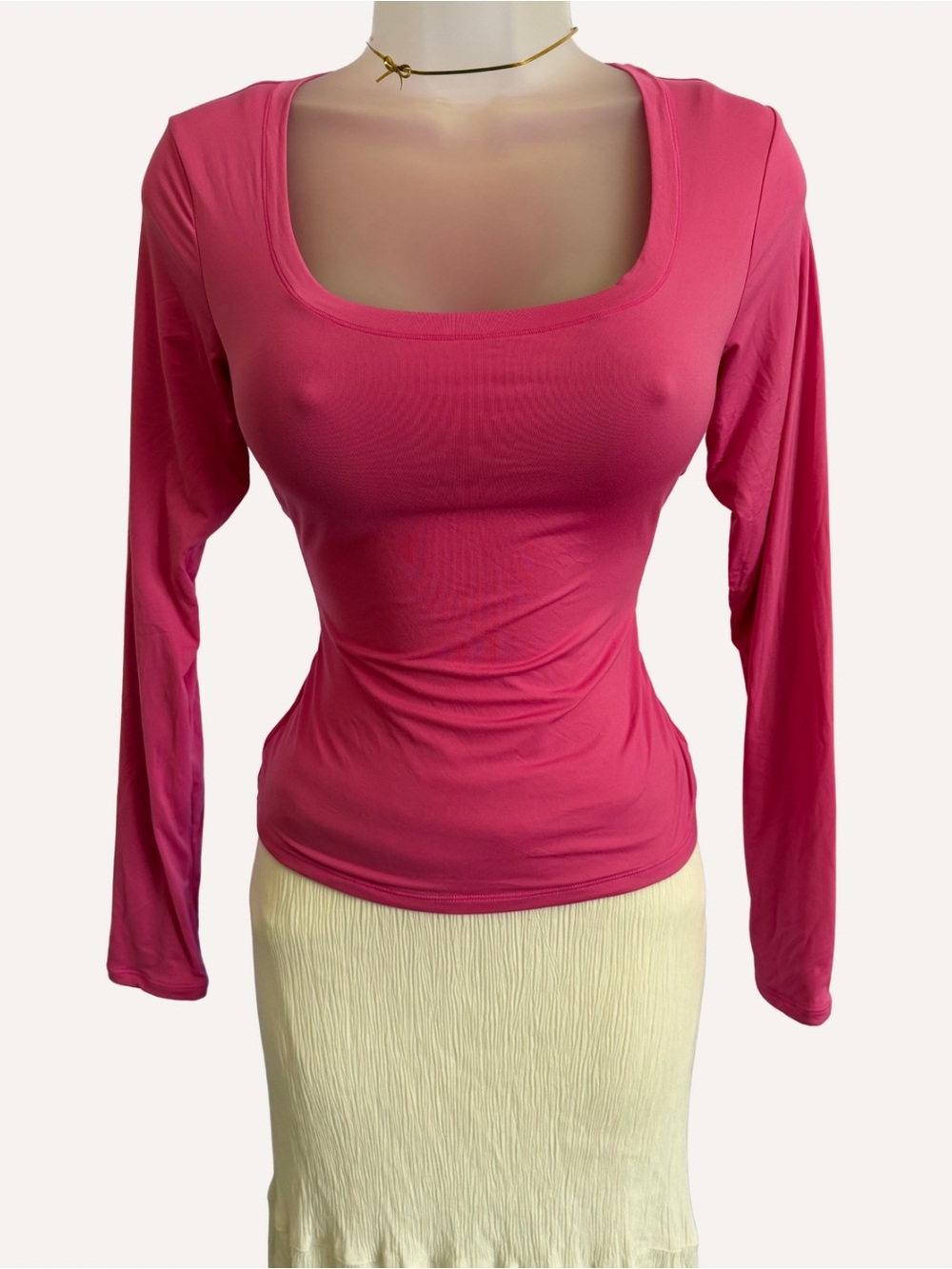 PUMIEY Women’s Long Sleeve Scoop Neck Top - Pink